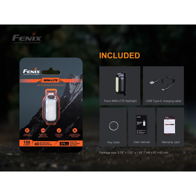 EdisonBright Fenix Mini-LITE 150 Lumen Rechargeable LED EDC Flashlight/Keychain/Jogging/Cycling Light/Safety