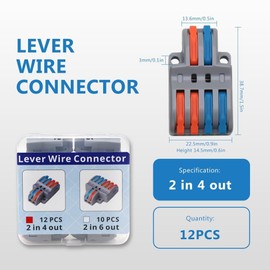 YQSIYU 2 in 4 Out Lever Nut Wire Connectors 28-12AWG 12 Pcs