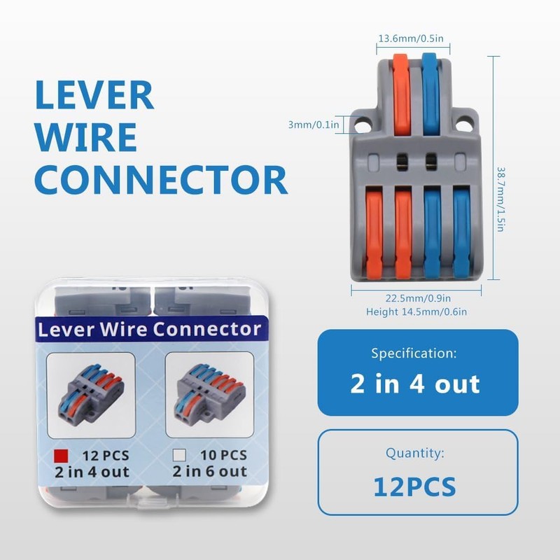 YQSIYU 2 in 4 Out Lever Nut Wire Connectors 28-12AWG