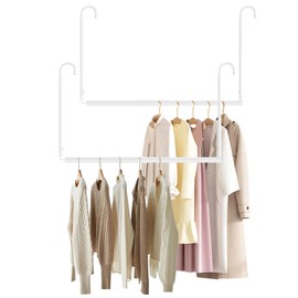 Luvenia Hanging Closet Rod Adjustable Width Height Closet Rod For Hanging Clothes White 2 Pack Closet Extender Hanging Rod Clothes Space-Saving Hanging Bar Organizer