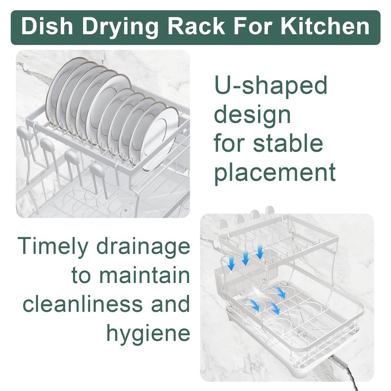 LIYI Dish Drying Rack,Large Dish Rack for Kitchen Counter,2-Tier Dish