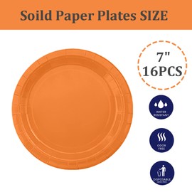 16PCS Pumpkin Orange Paper Plates 18cm,Disposable Paper Plates 7 inch Solid Color Paper Round Dinner Plates Tableware Party Plates for Birthday,BBQs,Christmas,Picnic,Kids Shower Party Plates Supplies