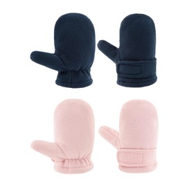 RAOEXI Toddler Infant Winter Mittens Fleece Lined Adjustable Baby Boys Girls Thick Warm Gloves for 1-7 Years (B-Pink&Navy, L (2-4 Years))