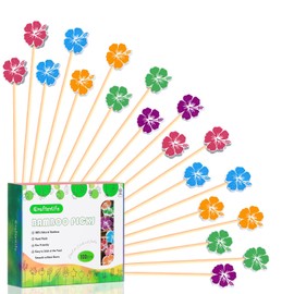 Hawaiian Hibiscus Cocktail Picks Summer Flower Decorative Toothpicks Fruit Dessert Sticks Food Sandwich Appetizer Charcuterie Skewers, for Luau Hawaii Tropical Decorations Floral Party Supplies