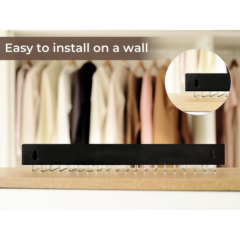 StorageWorks Tie Rack with 20 Hooks, 2-Pack Wall-Mounted Wooden Hangers
