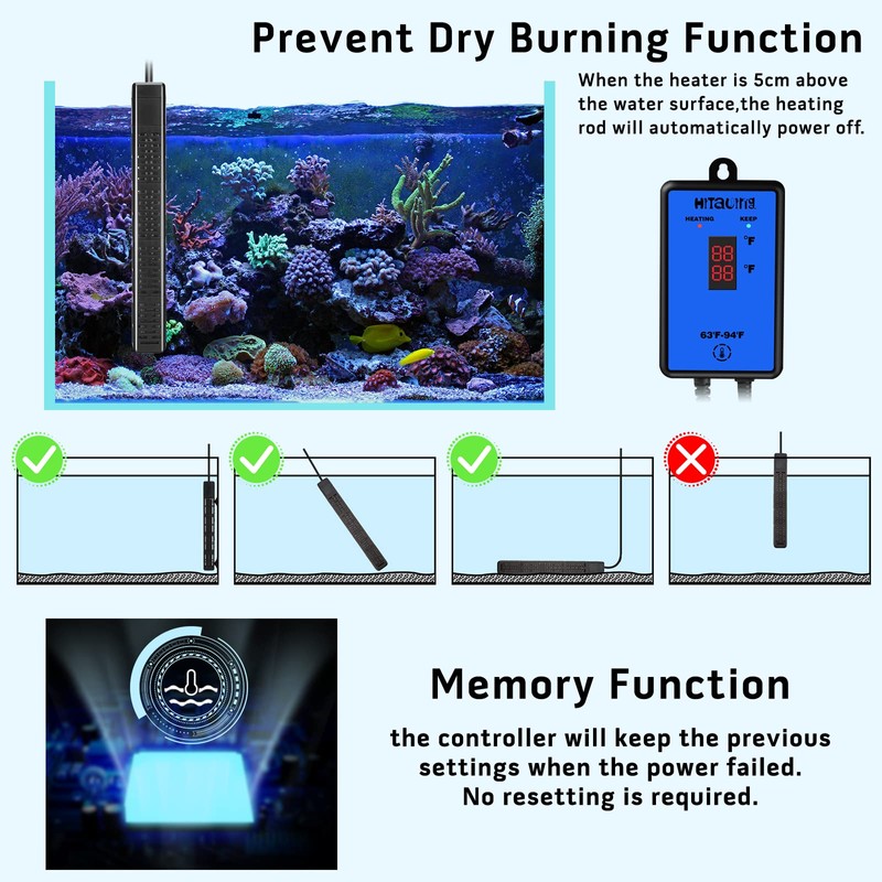 HiTauing Aquarium Heater, Upgraded 300W/500W Fish Tank Heater with Intelligent