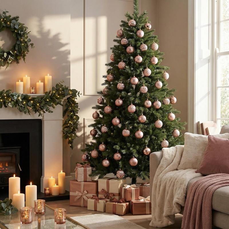 Rose Gold Christmas Baubles 6cm Set of 20 Mixed Style
