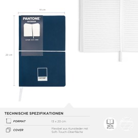 PANTONE™ Urban Notebook 13 x 20 cm for Back to School with 192 Lined Pages, Soft Touch and Elastic Flexible Cover, Calendar + Bookmark and Inner Pocket for Stationery and Stationery