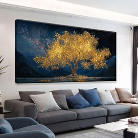 Tsomzxng Modern Canvas Wall Art Decor Print Paintings Gold Tree Of Life Landscape Painting Prints Abstract Wall Decor Picture For Bedroom Office Home Kitchen Artwork Ready To Hang 20"×40"
