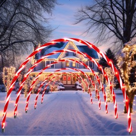 VIHOSE 10ft Christmas Candy Light Arch LED Christmas Outdoor Arches Decor with Flasher Modes Xmas Candy Cane Pathway Markers Lights for Holiday Wedding Yard Lawn Decor(6,Red White)