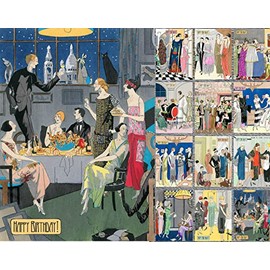 PIXILUV 12 HAPPY BIRTHDAY Notecards ~ Art Deco Fabulous Parties and Evening Events ~ Vintage Book Illustration Postcards