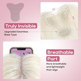 REECHO Hair Toppers for Women Real Human Hair, Seamless Human Hair Toppers with Bangs, 360° 3D Cover Clip in Bangs Hair Extensions for Daily Wear, Platinum Blonde