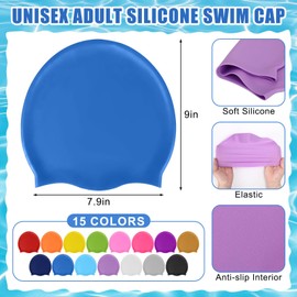 JolliLudo 15 Pcs 15/36 Pcs Unisex Adult Silicone Swim Cap Waterproof Swimming Cap Bulk for Women Men Adult Non Slip Pool Hat Elastic Silicone Caps Water Resistant for Long Short Hair (Bright Color)