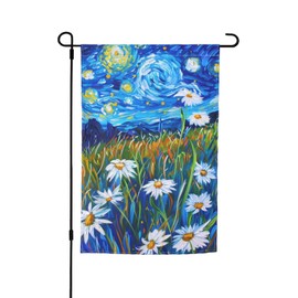 Van Gogh'S Starry Night Daisies Garden Flag 12x18 Inch Double Sided, Daisies Yard Flag For Outdoor, Summer Seasonal Decors For Farmhouse Holiday Outside