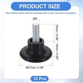 12Pcs Adjustable Levelling Feet, M6 Thread Height Adjustable Feet for Furniture Feet Heavy Duty, Furniture Levelers Glide, Leveling Feet With T-Nuts, Screw In Table, Chair Feet Floor Protector