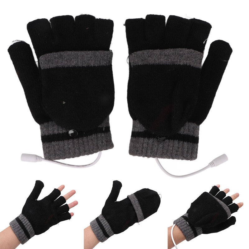 Full and Half Fingers Heating Gloves USB Fingerless Knitting Electric