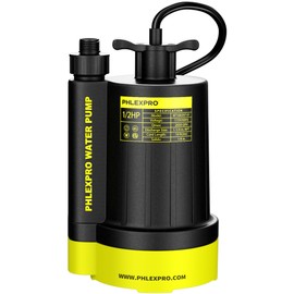 PHLEX PRO Sump Pump 1/2HP Submersible Water Pump, 2650GPH Utility Pump Thermoplastic Electric Portable Transfer Water Pump for Swimming Pool Garden Pond Basement with 16.4ft Long Power Cord