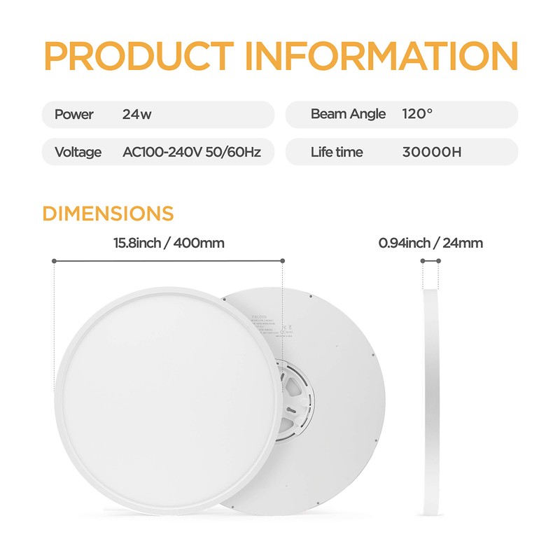 TALOYA LED Ceiling Light Living Room White, 15.8 Inch Thin
