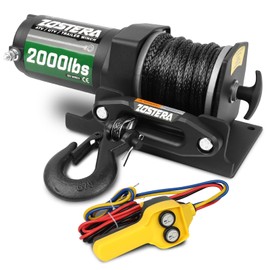 Zostera 2000lb ATV Winch Electric 12V,with Synthetic Rope, RV Waterproof Towing Winches,with Wired Manual Remote Controller Switch,with Mounting Plate, Fairlead&Hook