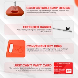 Disabled Toilet Keys, Compatible with Radar Key for Disabled Toilets UK, (3 Pack) Universal Access - with 'Just Can't Wait' Card RubiGo (Red)