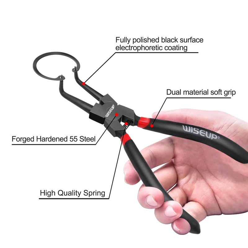 WISEUP Snap Ring Pliers Set Heavy Duty,4PCS-9 inch long Internal/External