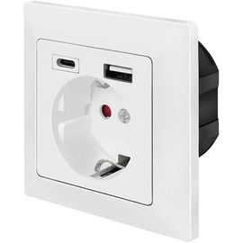 LogiLink PA0262 - Flush-mounted socket with 1x earthing contact socket (CEE 7/3), 1x USB-A, 1x USB-C