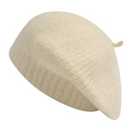 ZLYC Women's Cable Knitted Beret Hats Braided Baggy Wool Beret Winter Warm Beanie, Plain beige.