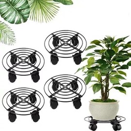 Porta Macetas 4Pzs Base Macetas Ruedas Soporte de Metal para Plantas con Ruedas Soporte para Plantas Rodantes Rodillos para Macetas Estante Redondo para