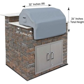 Covers & all Built-in Outdoor Grill Cover, Durable Heavy Duty 18 Oz Waterproof Cover Tuff Material with Air Pocket & Elastic for Snug Fit (32" W x 26" D x 24" H inches, Gray)