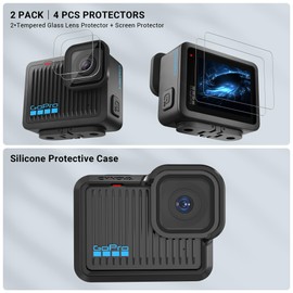 CYNOVA Go Pro Hero 4k Screen Protector for Go Pro Hero 4K Accessories, Ultra Clear Tempered Glass Screen Protector with Silicone Protective Case Accessories Kit, Anti-Scrach, Anti-Collision