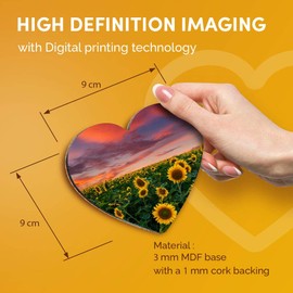 Destination Vinyl ltd Great Coasters (Set of 2) Heart - Sunflowers Field Sunset Flowers Drink Glossy Coasters/Tabletop Protection for Any Table Type #14370
