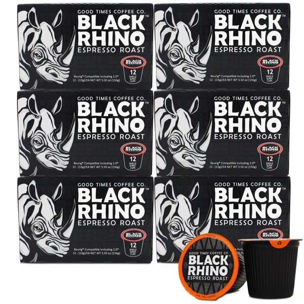 Black Rhino Espresso Roast Coffee, Single Serve Cups for Keurig