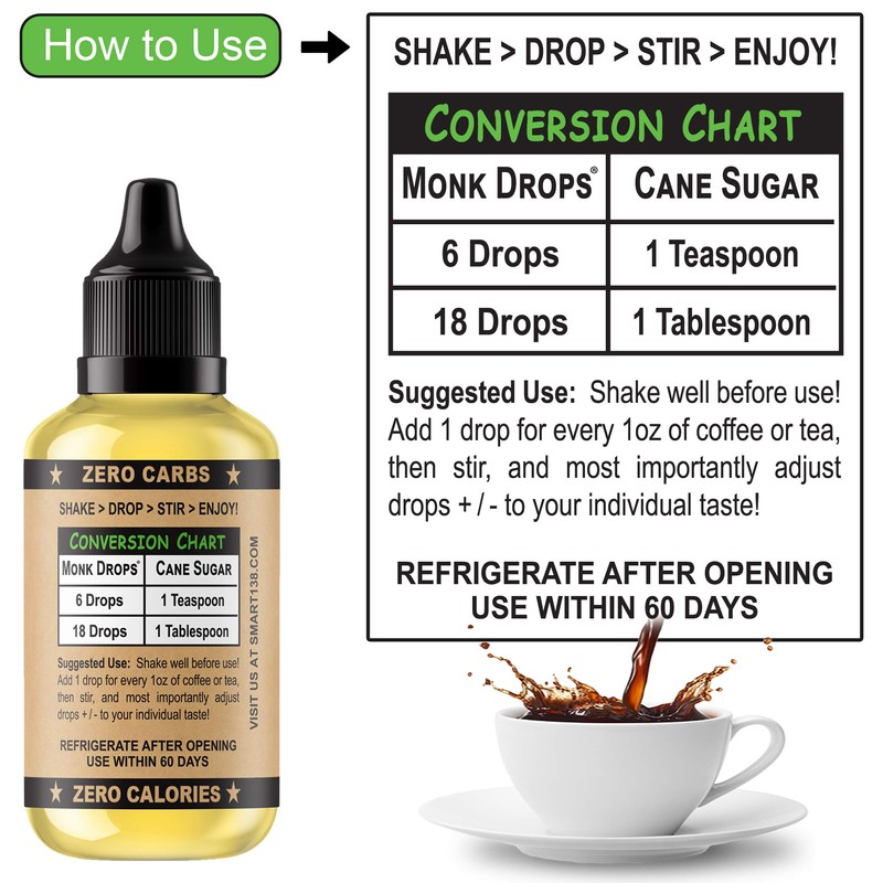 Monk Drops - 100% Monkfruit Liquid Sweetener, Zero Glycemic, Zero
