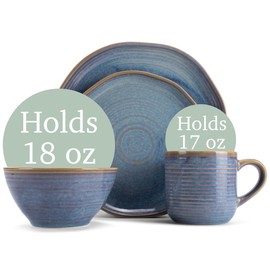Elanze Designs Reactive Ceramic Dinnerware 16 Piece Set - Service for 4, Ocean Sunrise