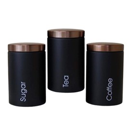 LOVIVER #N/A 3pcs Metal Containers with Lids, Coffee, Tea, Sugar Food Storage Container Jars with Lids, Black