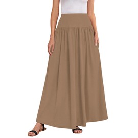 Sweet Hearts Maxi Skirts for Women with Pockets- Elastic Waist Casual Flare A-Line Long Skirts XS-XL Made in USA (Khaki, M)