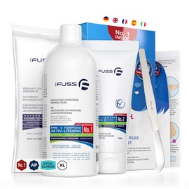 Mr. Fuss® No. 1 - Callus Remover Hand and Foot Care Set - Advanced Pack - 4 Pieces - Cuticle Removal - Fast and Strong Softening Effect, Solution, Balm, Cotton Wool, Instruments