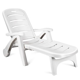 Safstar Folding Chaise Lounge Chair w/Wheels, Back Adjustable Rolling Lounger for Poolside Patio Backyard Deck Beach