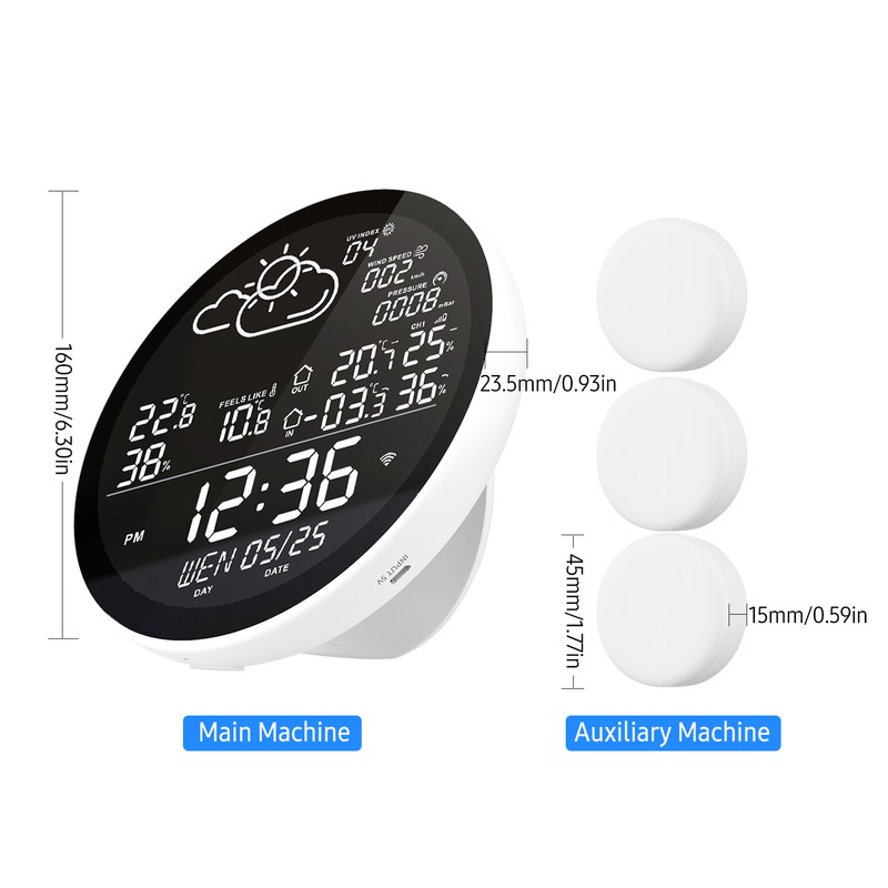 Tuya Wifi Smart Weather Station with Clock Indoor and Outdoor