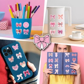 55Pcs Coquette Bows Stickers,Monogram Decal Vintage Aesthetic Stickers,Vinyl Waterproof Pink Bows Stickers,for Water Bottle Laptop Phone Journal,Gifts for Kid Girl Women (Bows)