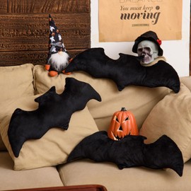 AWIZOM 3 Pcs Halloween Pillows Black Bat Shaped Throw Pillow Crystal Velvet Wool Throw Pillow Decorative Plush Pillow Cute Halloween Pillow for Halloween Indoors Living Room Couch Sofa Bed Decoration