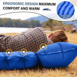 FUN PAC Camping Sleeping Pad, Ultralight Camping Pad with Pillow Built-in Foot Pump Inflatable Sleeping Mat Compact for Camping Backpacking Hiking Traveling - Blue, Single