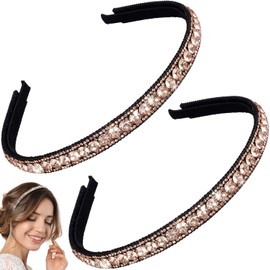 2pcs Rhinestone Headbands for Women, Non-Slip Crystal Head Bands for Bridal, Sparkly Glitter Hair Clips Accessories for Wedding Anniversaries Engagements Banquets Valentine's Day (Coffee, One size)