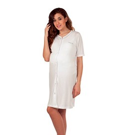 Premamy - Women's Maternity Hospital Gown Half Sleeve 100% Cotton Jersey White