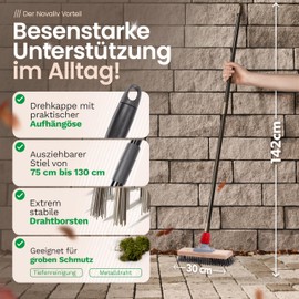 Novaliv Robuster Drahtbesen Moos Basic Effiziente Moosentfernung DrahtbürsteMetallborsten für Pflastersteine & Garten Stahlbesen Mooskratzer Pizzabesen Pizzastein Bürste