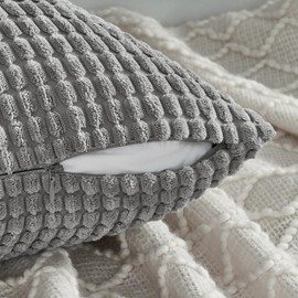 Topfinel 4 Packs Grey Decorative Throw Pillow Covers 18x18 Inch for Living Room Couch Bed, Modern Rustic Modern Home Decor, Soft Corduroy Small Bulge Accent Square Cushion Case 45x45 cm(Light Grey)