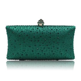 Fashion Womens Glitter Clutch Bag Crystal Diamante Rhinestone Sparkly Evening Bridal Prom Party Handbag Purse (Green)