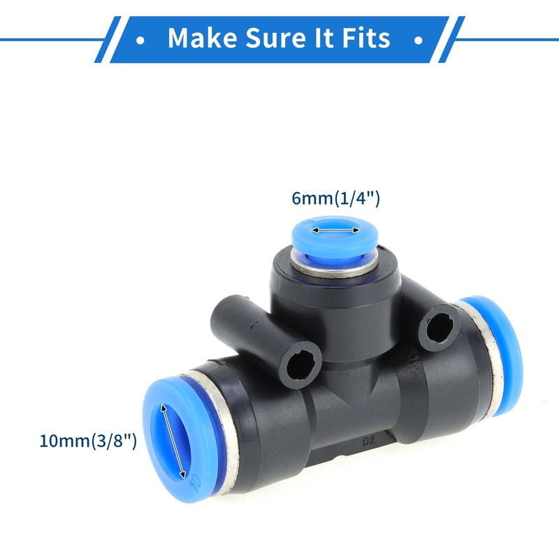 VekAuto Push to Connect Air Fittings 3/8"x1/4"x3/8" t Type Reducing
