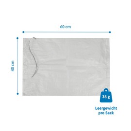 Dönges Sandbag 40 x 60 cm | White PP Fabric Bag with Ribbon | Weighted Bag, Sacks for Sandbags, Flood Protection, Flood Protection, Empty Bags for Filling