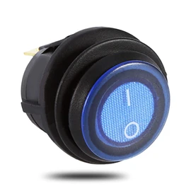 12V Rocker Switch, 12V 16A Car LED Rocker Switch, Auto Car Main Light Toggle Switch Illuminated Blue Light Round Rocker Switch Spst On-Off Control 3 Pin